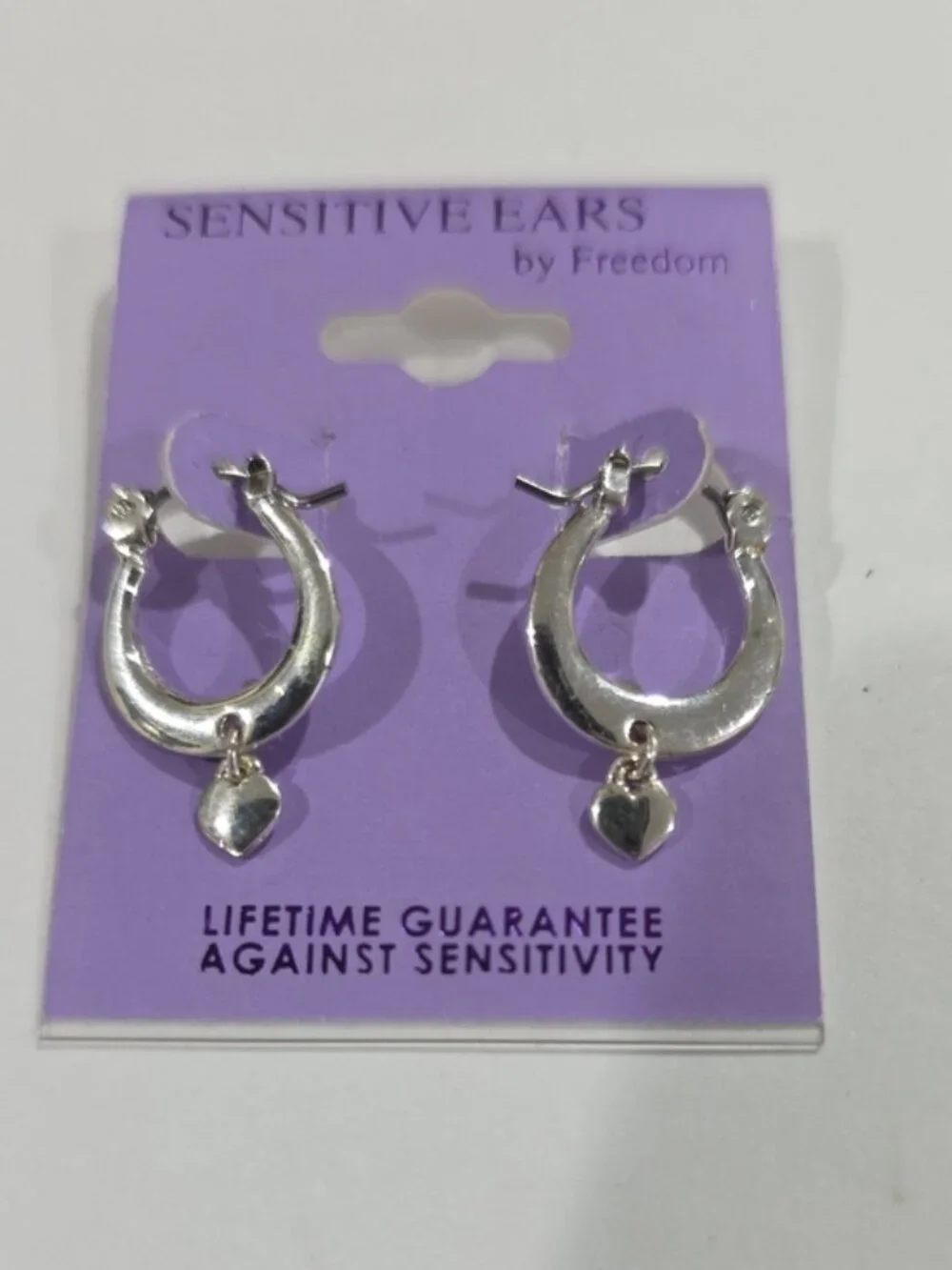 Sensitive Ears Silver Heart Charm Hoop Earrings Hypoallergenic Style - Jewelry